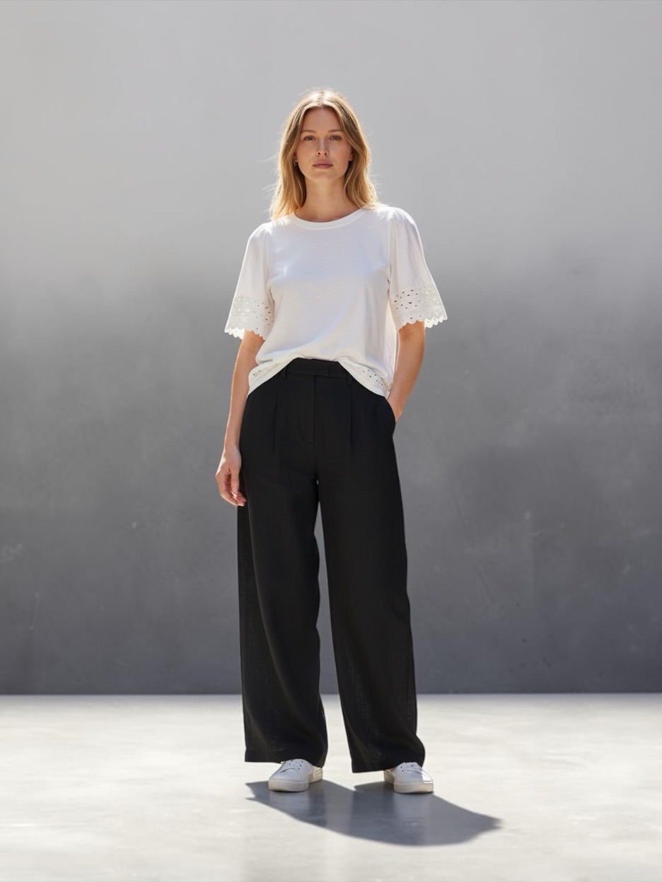 Sandro Paris White Eyelet Sleeve Tee French Chic Top